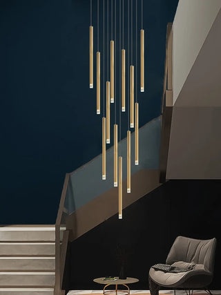 Dorset Staircase Tube Chandelier Modern  Bohemian Rattan Woven Pendant