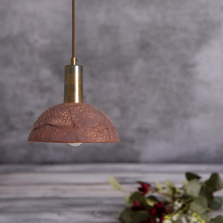 Kauri Organic Ceramic Dome Pendant Light 20cm, Red Iron Modern  Scandinavian Wooden Accent Light