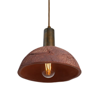 Kauri Organic Ceramic Dome Pendant Light 20cm, Red Iron Modern  Scandinavian Wooden Accent Light