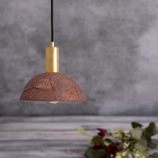 Kauri Organic Ceramic Dome Pendant Light 20cm, Red Iron Modern  Scandinavian Wooden Accent Light