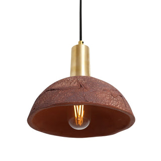 Kauri Organic Ceramic Dome Pendant Light 20cm, Red Iron Modern  Scandinavian Wooden Accent Light