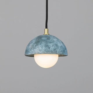 Ferox Small Ceramic Dome Pendant Light 14cm, Blue Earth Modern  Scandinavian Wooden Accent Light