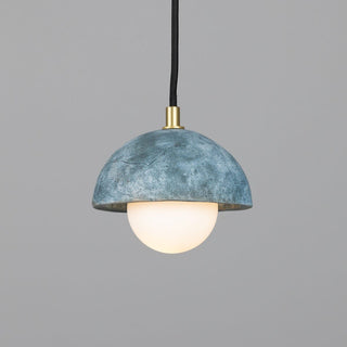 Ferox Small Ceramic Dome Pendant Light 14cm, Blue Earth Modern  Scandinavian Wooden Accent Light