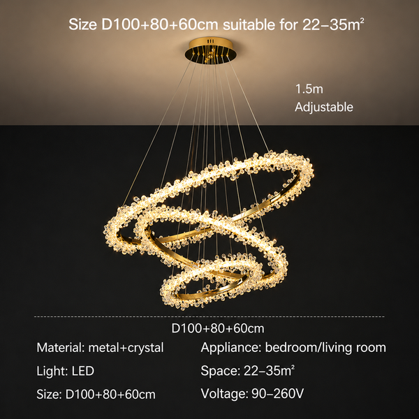 Zynella Luxury Crystal Ring Pendant Chandelier